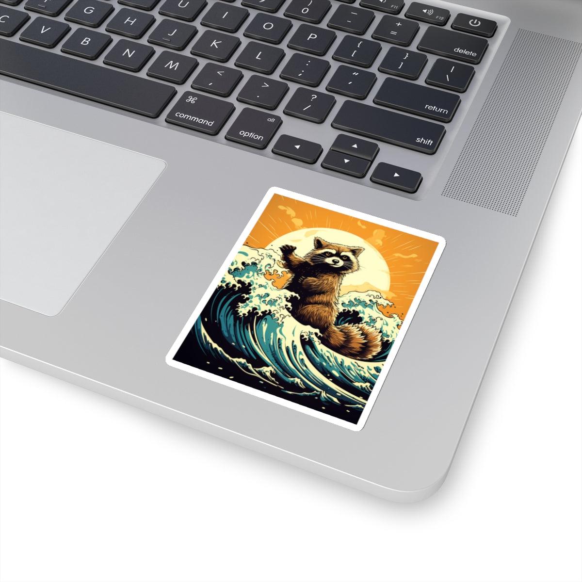 Beautiful Raccoon Making Waves Sticker - ZeitgeistZest